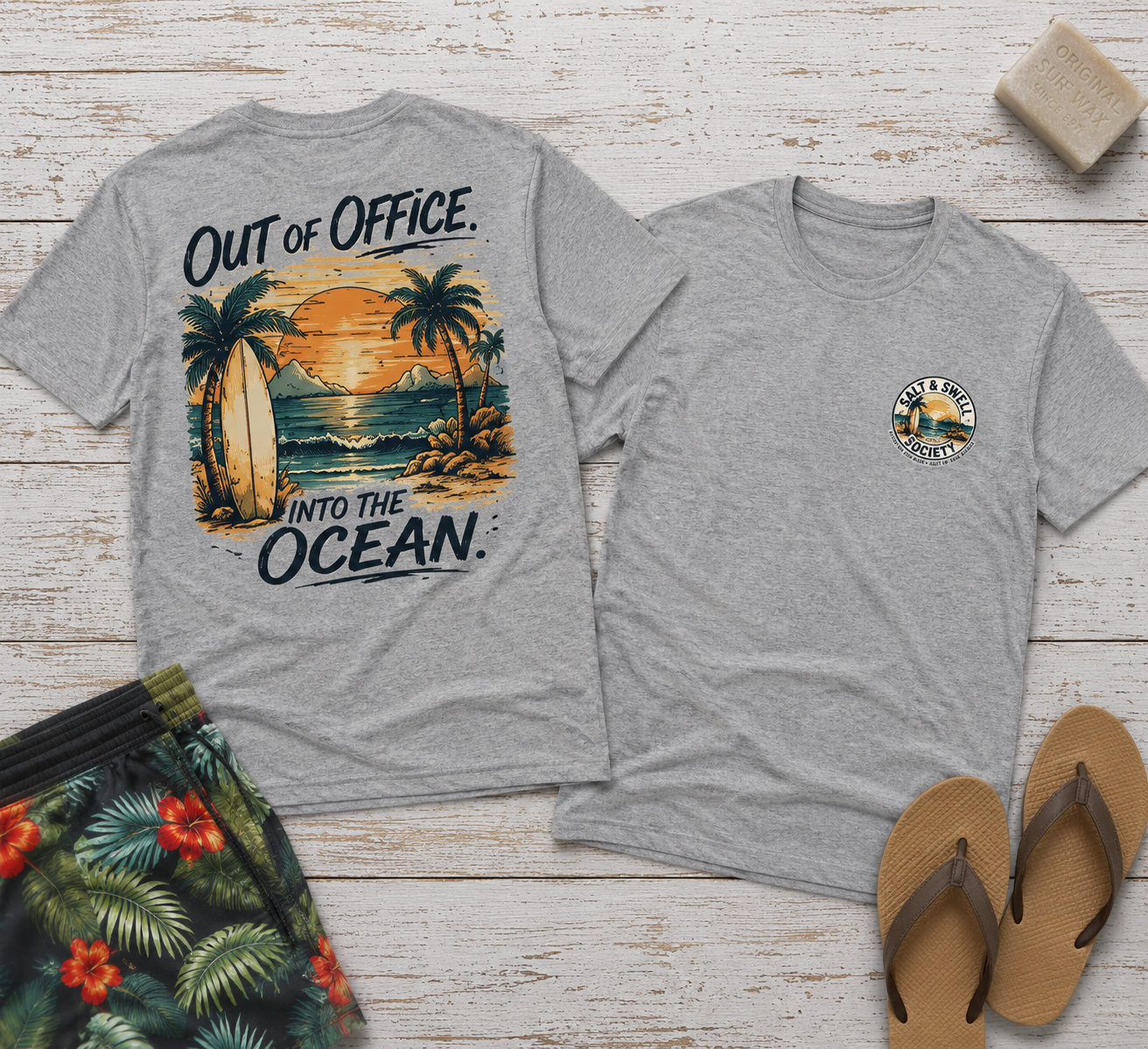 Out of Office. Into the Ocean. Beach Tee