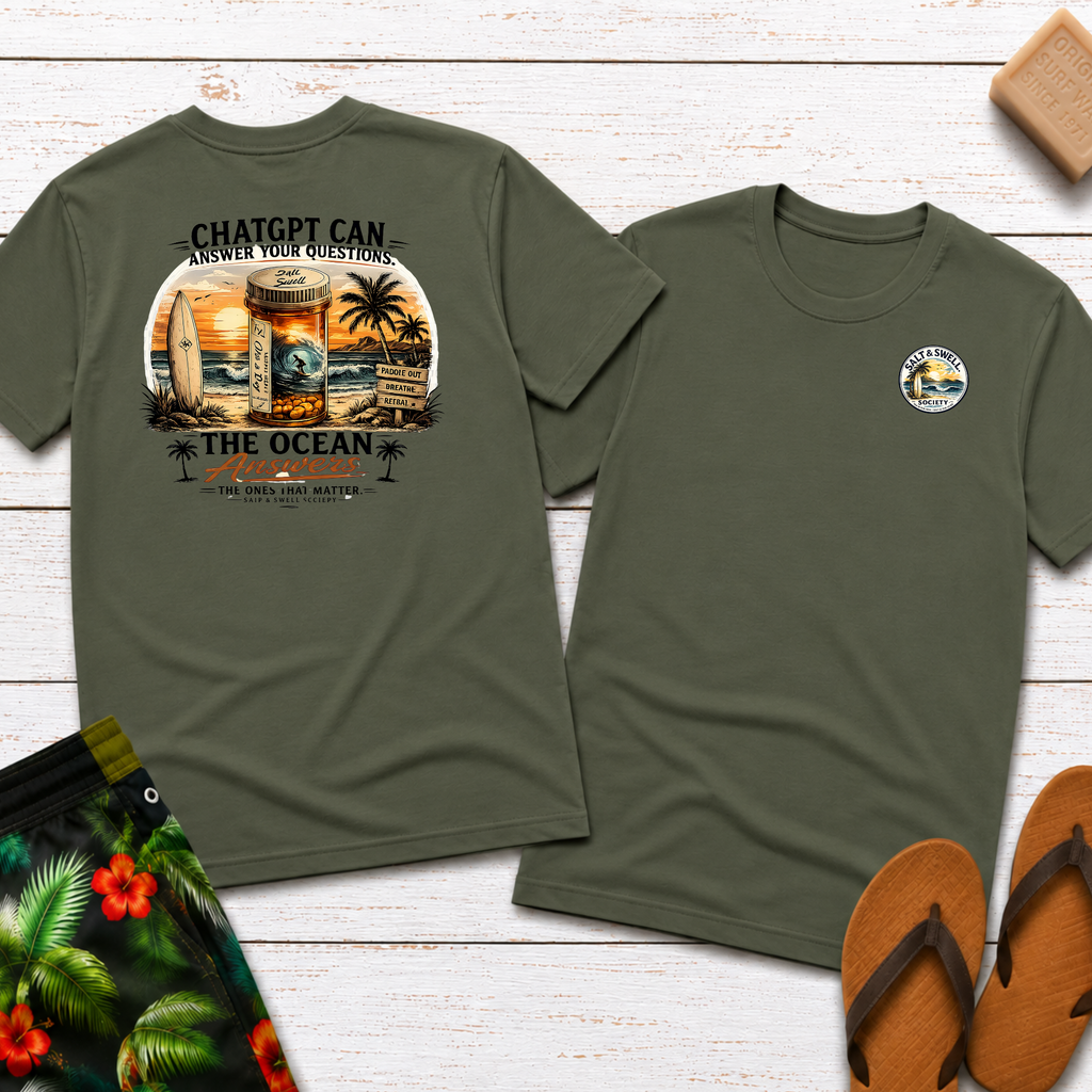 Surf & Sunset T-Shirt — Coastal Vintage Surfboard Graphic