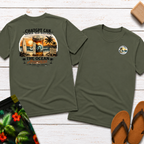 Surf & Sunset T-Shirt — Coastal Vintage Surfboard Graphic