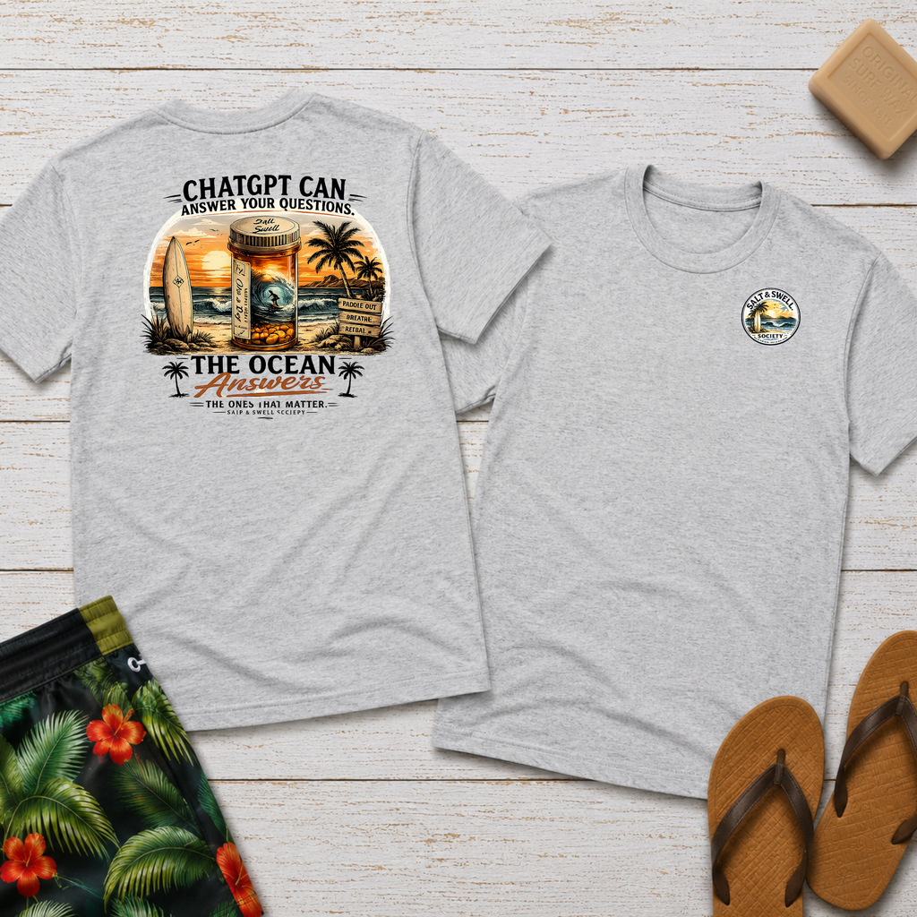 Surf & Sunset T-Shirt — Coastal Vintage Surfboard Graphic