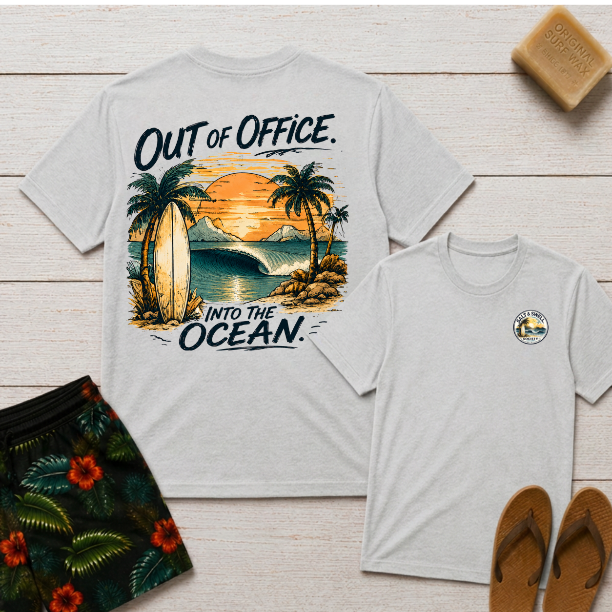 Out of Office. Into the Ocean. Beach Tee