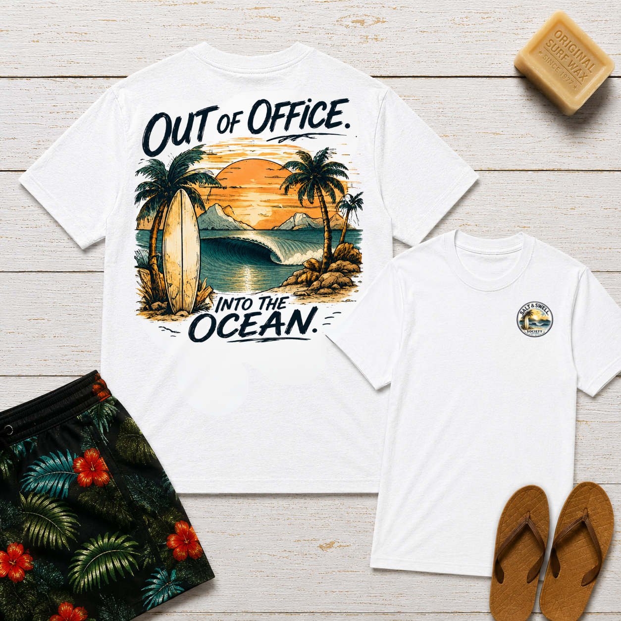 Out of Office. Into the Ocean. Beach Tee