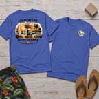 Surf & Sunset T-Shirt — Coastal Vintage Surfboard Graphic