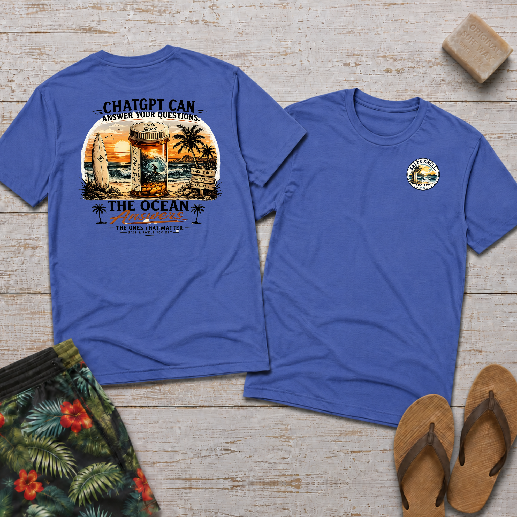 Surf & Sunset T-Shirt — Coastal Vintage Surfboard Graphic